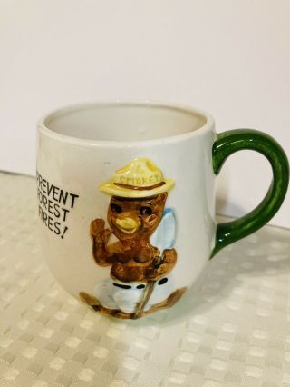 Rare Vtg Smokey the Bear Prevent Forest Fires Ceramic Porcelain 3D Coffee Mug 2