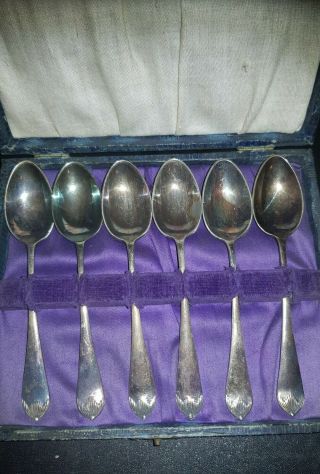 Vintage Set Of 6 Epns Silver Plate Teaspoons In Fitted Case/box