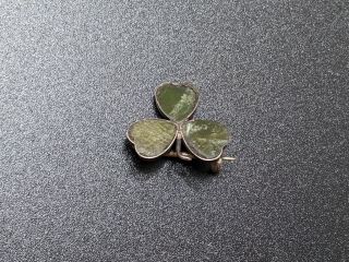 Antique Sterling Silver & Green Stone Clover Pin Badge Hallmarked For 1905
