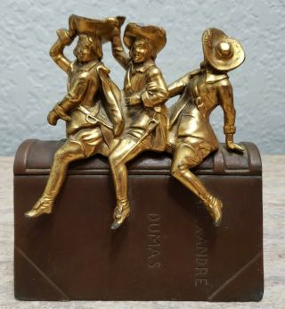 Rare Antique Bookend (one) Three Musketeers Alexandre Dumas Metal Desk Accessory