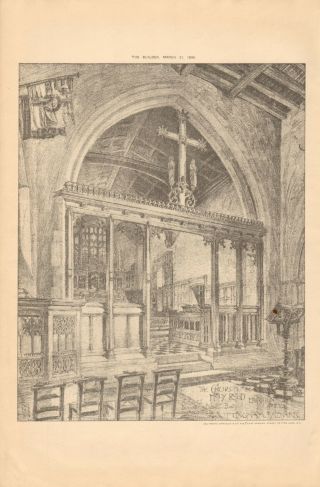 1896 Antique Print - Architecture - Nottingham,  Church Of The Holy Rood,  Edwalton
