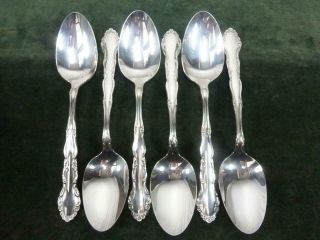 6 Vintage Silver Plated Oneida Flirtation Pattern Dessert Spoons 1