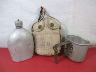 Wwi Aef Us Army M1917 Mounted Cavalry Canteen W/khaki Cover & Cup 1918 - Rare 1