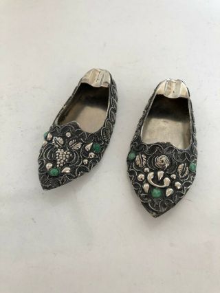 Lovely Silver Plated Highly Decorated Slippers As Ashtrays