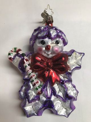 Rare 20th Anniv Radko 5” Purple Holly Jean Christmas Snowman Ornament “damaged”