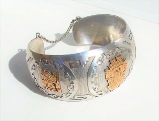 Rare Stunning Art Deco Solid Silver & 18k Gold Shield Mounted Bracelet/bangle