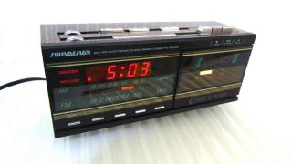 Vintage Soundesign Am/fm Alarm Clock Radio Cassette Player 3838 Wood Grain Black