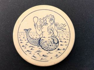 Engraved Mermaid Antique Clay Poker Chip Rare Old Gambling Gaming Chip