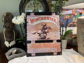 Vintage Winchester Gun Rifle Ammunition Horse Cowboy Metal Sign Rare