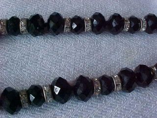 Vintage Monet Faceted Black Glass Beaded Necklace 35 " Rare Signed Jewelry