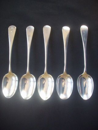 5 Antique Silver Plated Dessert Spoons Old English Pattern Walker & Hall 7.  5 "