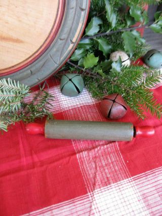 Antique Toy Wood Rolling Pin Red And Green Milk Paint