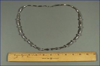 Vintage.  800 Coin Silver 26 " Necklace With Bead And Tapered Rod Design