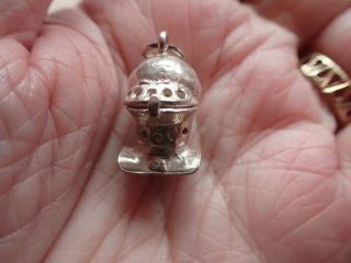 VERY RARE Vintage Sterling Silver Charm - kNIGHT on HORSE inside Helmet 3