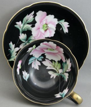 Chugai Made In Occupied Japan Teacup & Saucer - Black/pink Flower M 179