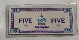 Rare Vintage 1990’s Trump Taj Mahal Atlantic City Casino Five Dollar Play Money