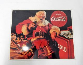 1991 Vintage Drink Coca Cola Sign Santa Claus Christmas Metal 15.  25 X 12.  25 " Tin