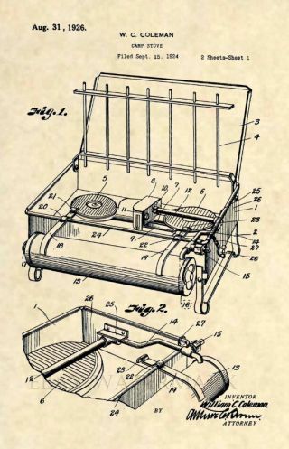 Official Coleman Portable Camping Stove Us Patent Art Print - Vintage Antique 284