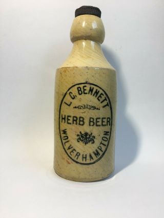 Victorian Antique Lc Bennett Herb Beer Stoneware Bottle W Stopper Wolverhampton