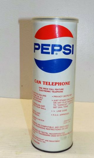 Vintage Antique Push Button Telephone Shaped Like Pepsi Cola Soda Pop Can Wired