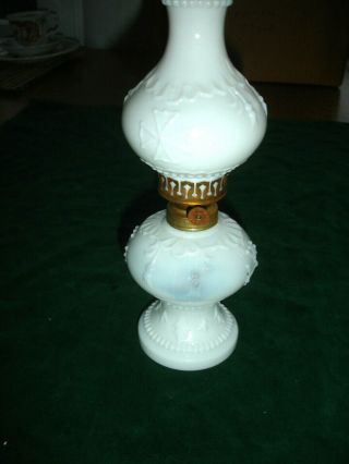 Antique Miniature Oil Lamp Embossed Milk Glass Globe Top Little Wizard Burner