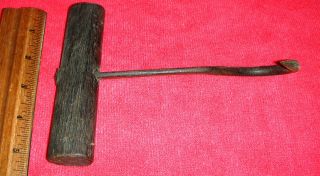 Vintage Antique Hay Or Meat Hook Wooden Handle Iron Forged Steampunk Wall Hanger