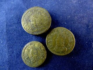 Rare Trio Antique Charles I Weights For Gold Coins,  Crown,  Double Crown,  & Unite