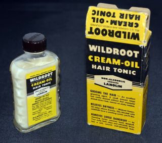 Antique Vintage Rare Wildroot Cream - Oil Hair Tonic Bottle Box Oil S