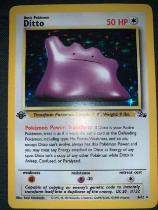 Ditto Rare 1st Edition Holo Pokémon Card - 3/62