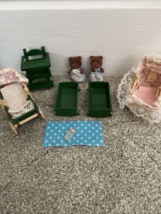 Sylvanian Families Twin Baby Bears Bundle High Chair Pram Carrycot Rare 1980’s