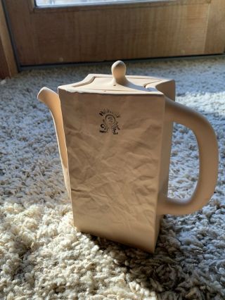 Rare Harvey Craft Brown Paper Bag Teapot Pitcher Coffee Pot Ceramic Pottery 2