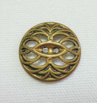 Antique Button Brass Diminutive Pierced Sew - Through Loops And Swags