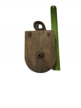 Antique Vintage Wood & Cast Iron Hay Barn Pulley