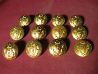 12 Vintage State Of Massachusetts 1 1/8 " Brass Military Buttons By Waterbury