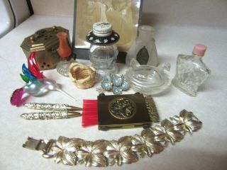 Ladies Vintage Junk Drawer,  Trinket Box,  Sm.  Perfume Bottles,  Jewelry,  Antique Photo,