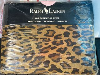 1 Rare Ralph Lauren Aragon Leopard Queen Flat Sheet Guinevere Galahad Mip