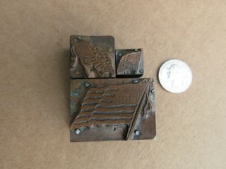 (3) Antique Letterpress Copper Faced Print Block " American Flag " M70
