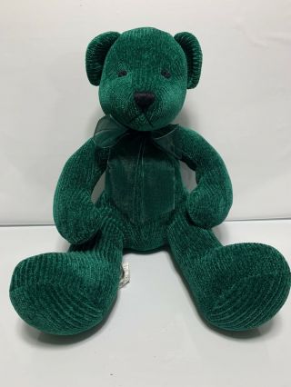 Pier 1 Imports Green Corduroy Teddy Bear Plush With Bow 15 " Rare