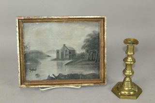 Rare Small Size 19th C Sandpaper Marble Dust Painting Hudson River Valley Scene