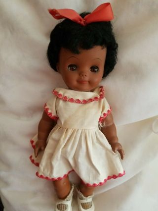 Vintage 10 " Black Vinyl Baby Doll W Dress,  Shoes,  Socks,