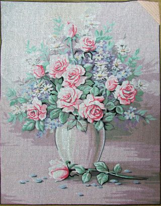 2xcp Needlepoint 10/20ct Royal Paris/rico Rose Bouquet In Vase/wildflowers - Wf13