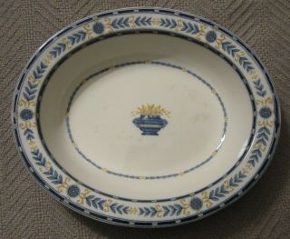 Antique Wedgwood The Etruria Small Oval Serving Bowl Blue & Yellow Laurel