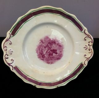 Antique Staffordshire Pink Luster W/ Pink Luster Transferware Decorated Plate - 9