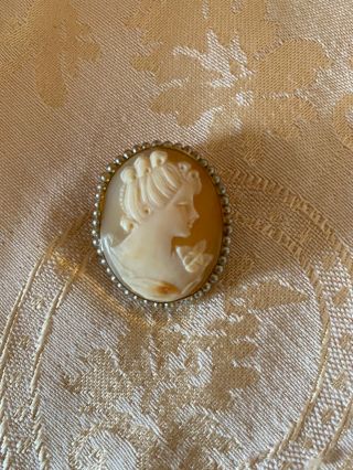 Antique Shell Carved Cameo Brooch Pendant.  1/20 12k Gf