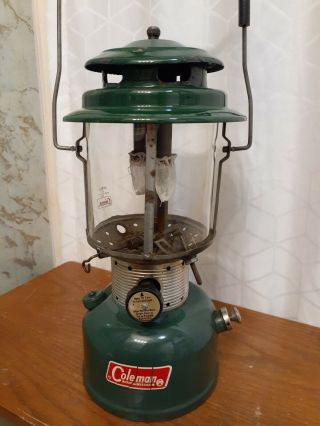 Vintage Coleman 220f Double Mantle Camping Lantern 3/70 Green March 1970