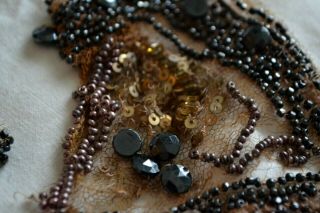 Antique Tiny Jet Black And Rose Gold Seed Beads For Salvage From Netting
