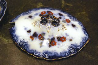 Rare English Porcelain Flow Blue Bisto Soup Tureen/plate & Ladle