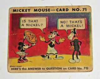 Very Rare Vintage 1935 Mickey Mouse Bubble Gum Card No.  71 By Walt Disney