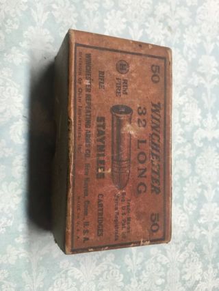 Antique Winchester.  32 Long Rim Fire Cartridge Box With Fired Cases