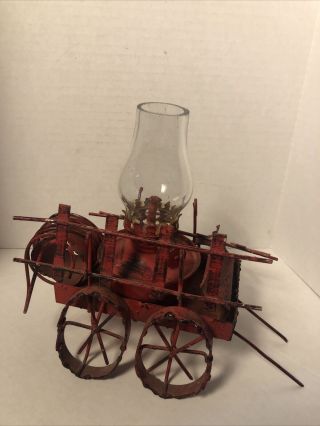 Vintage Fire Truck Mini Oil Lamp With Glass Globe - Rare And Unique